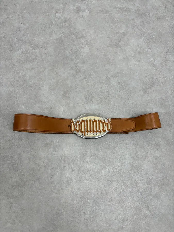 2000s Dsquared2 Camel Brown Gothic Leather Belt  vpZwMNp 2