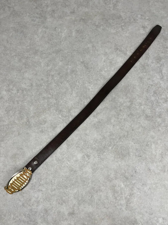 AW2005 Dsquared2 Brown Leather Belt Gold Skeleton Logo Adjustable fwpQmyZ 8