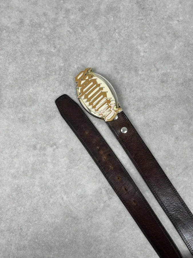 AW2005 Dsquared2 Brown Leather Belt Gold Skeleton Logo Adjustable fwpQmyZ 4