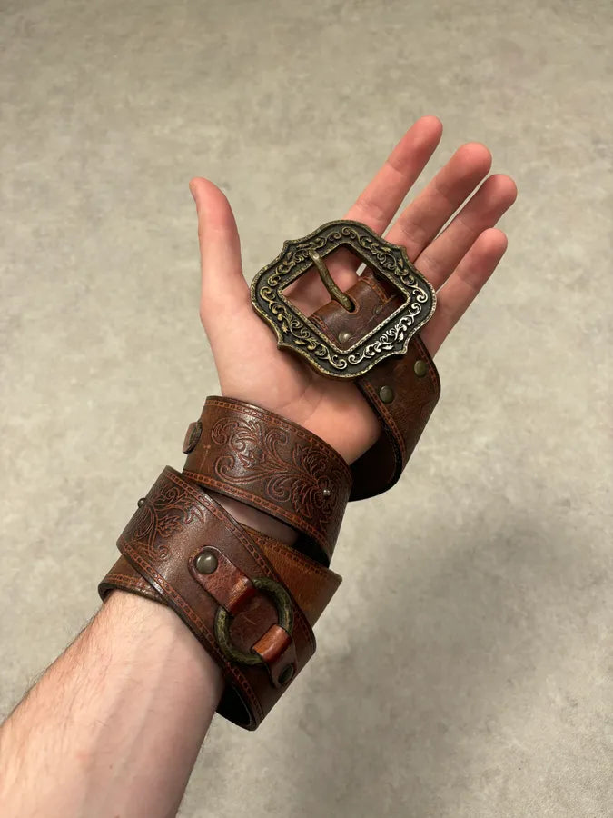 Dsquared2 Brown Leather Belt Ornamental Buckle EARuBaH 1
