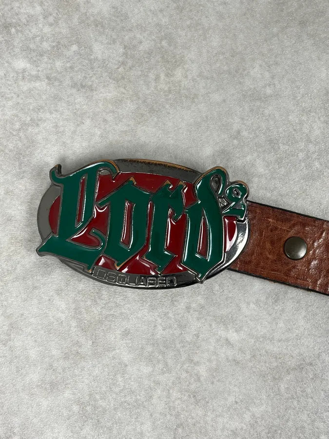 Dsquared2 Brown Leather Lord Gothic Buckle Belt UXOCmru 4