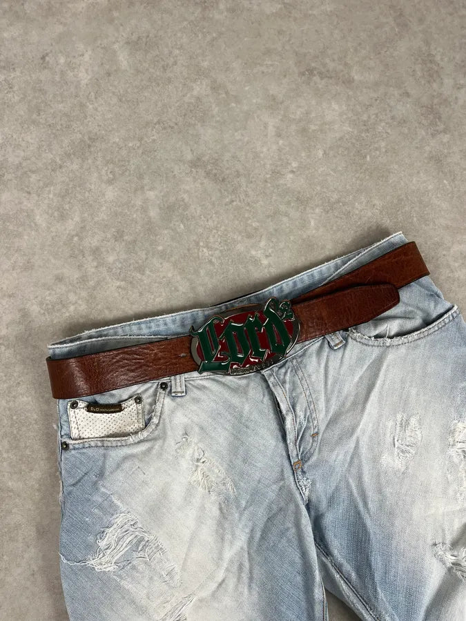 Dsquared2 Brown Leather Lord Gothic Buckle Belt UXOCmru 0