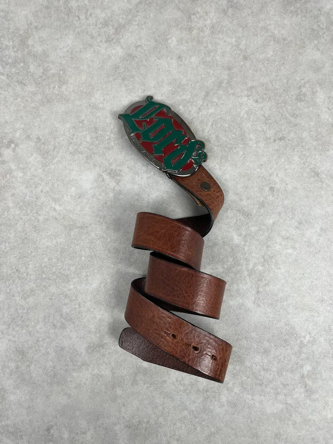 Dsquared2 Brown Leather Lord Gothic Buckle Belt UXOCmru 3