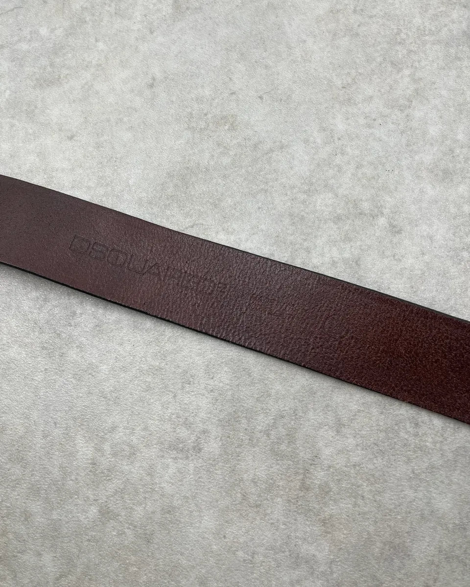 Dsquared2 Brown Leather Lord Yellow Buckle Logo Belt WowitPF 7