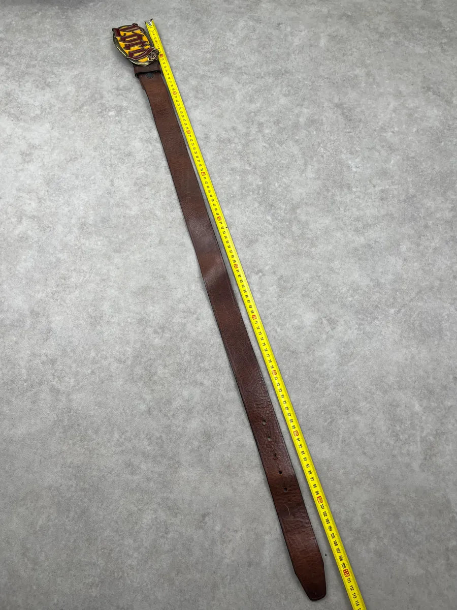 Dsquared2 Brown Leather Lord Yellow Buckle Logo Belt WowitPF 8