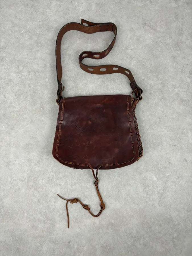 2000s Dsquared2 Brown Leather Studded Crossbody Bag kkERJWy 4