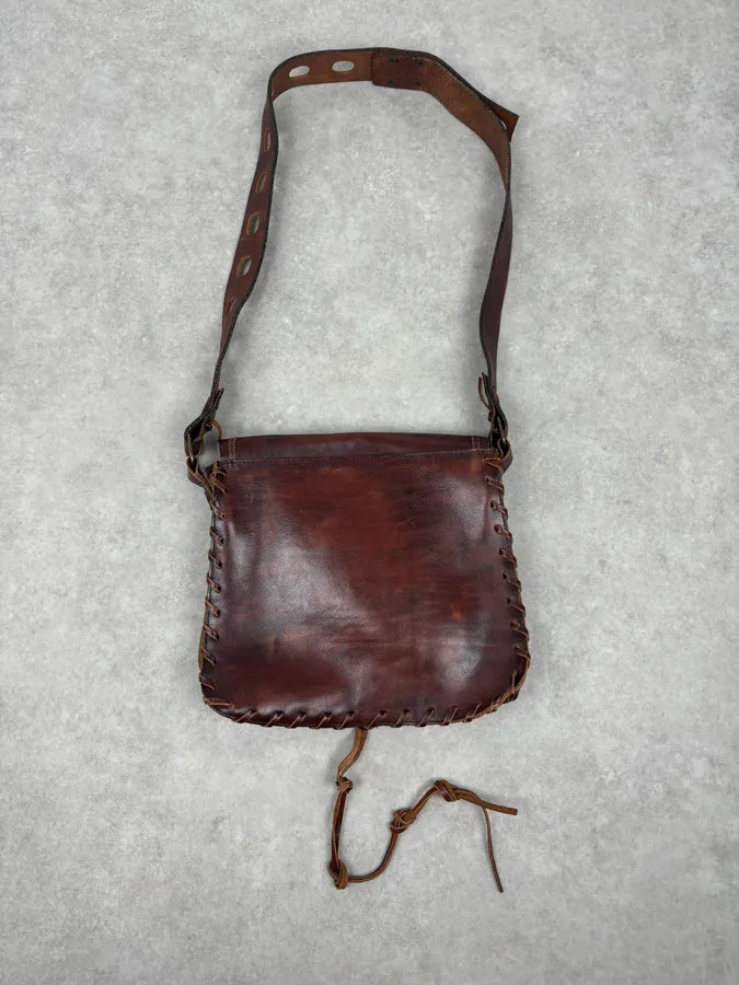 2000s Dsquared2 Brown Leather Studded Crossbody Bag kkERJWy 2