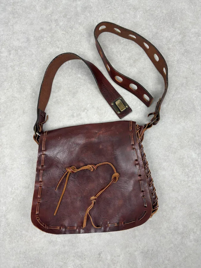 2000s Dsquared2 Brown Leather Studded Crossbody Bag kkERJWy 9