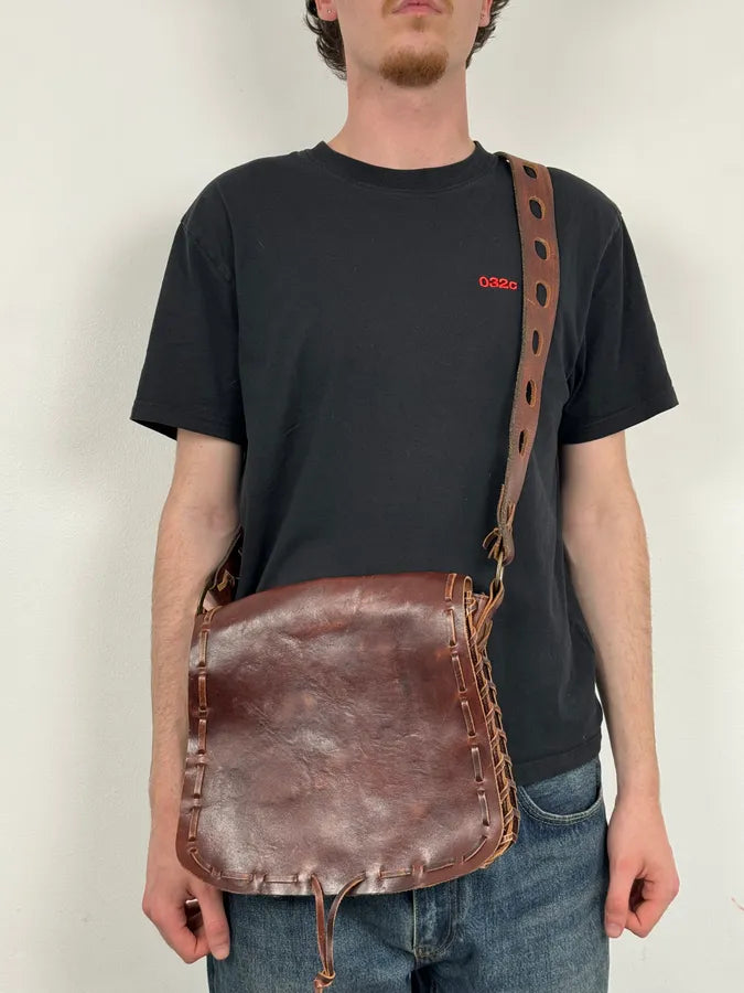 2000s Dsquared2 Brown Leather Studded Crossbody Bag kkERJWy 1