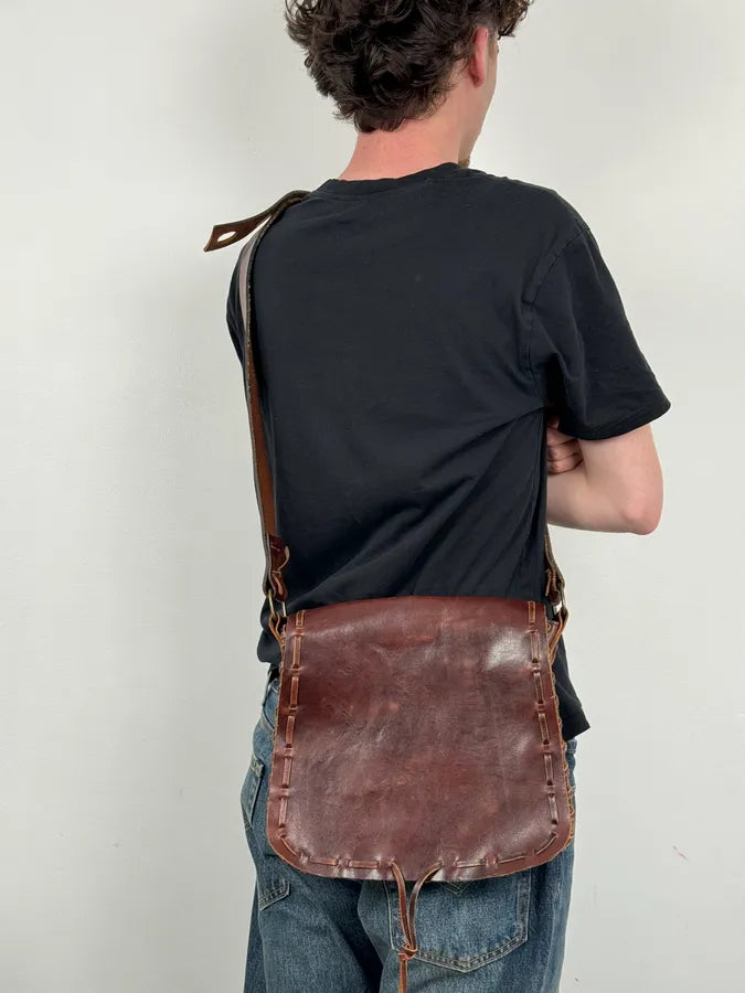2000s Dsquared2 Brown Leather Studded Crossbody Bag kkERJWy 0