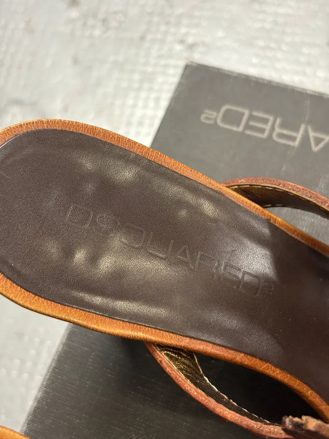 2000s Dsquared2 Brown Leather Bird Winged Sandals LzNYZyx 6