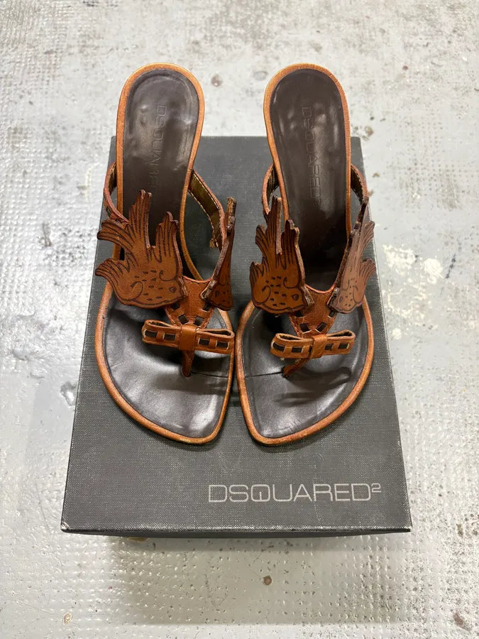 2000s Dsquared2 Brown Leather Bird Winged Sandals LzNYZyx 1