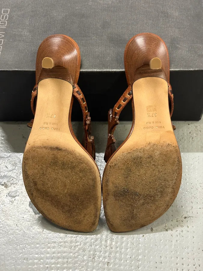 2000s Dsquared2 Brown Leather Bird Winged Sandals LzNYZyx 4