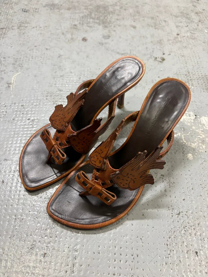 2000s Dsquared2 Brown Leather Bird Winged Sandals LzNYZyx 2