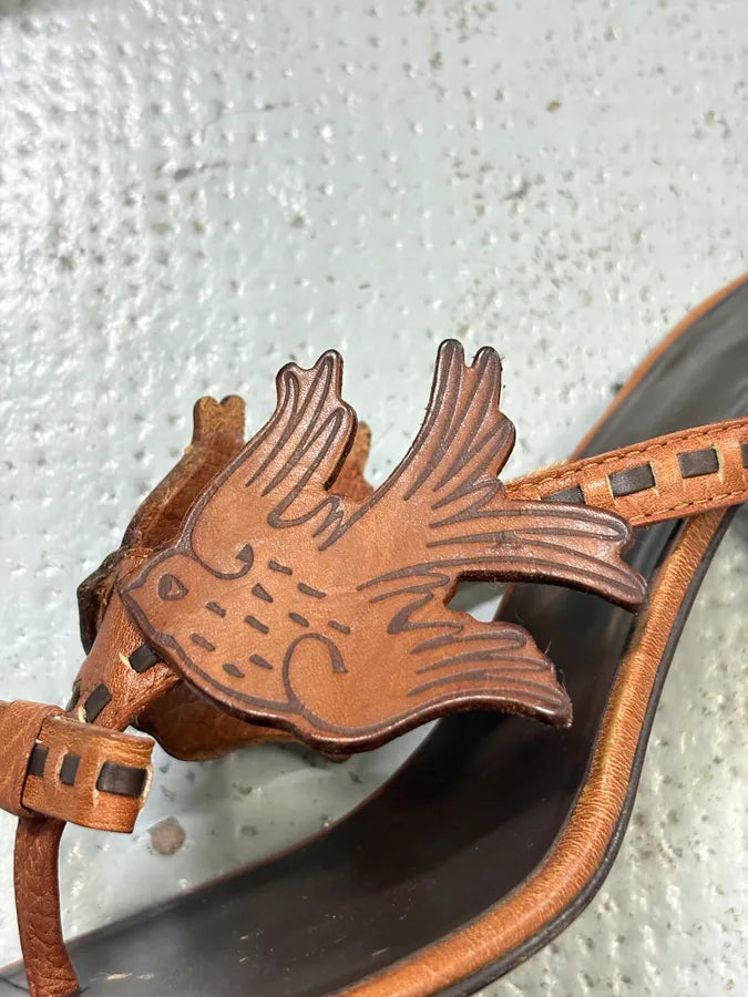 2000s Dsquared2 Brown Leather Bird Winged Sandals LzNYZyx 3