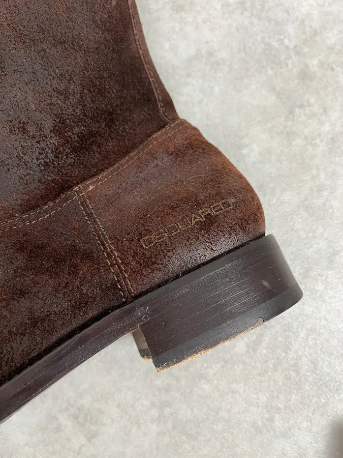 Dsquared2 Brown Suede Eroded Leather Boots FljqYLu 8
