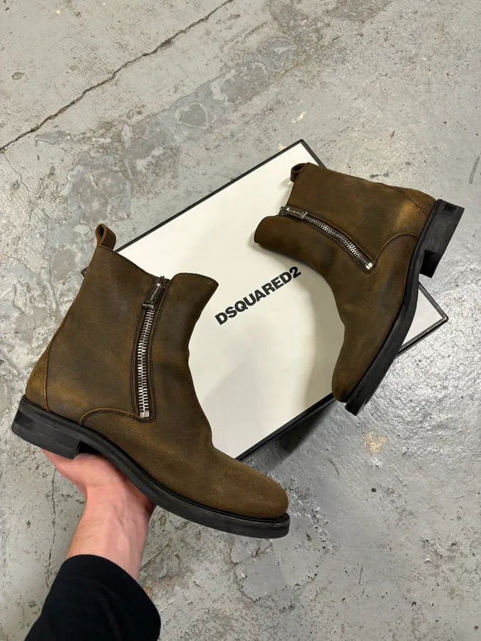 Dsquared2 Brown Suede Zip Chelsea Boots vxAVXvE 0