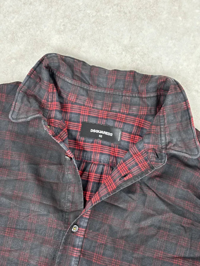 AW2014 Dsquared2 Charcoal Red Checkered Plaid Shirt  NPcJYII 3