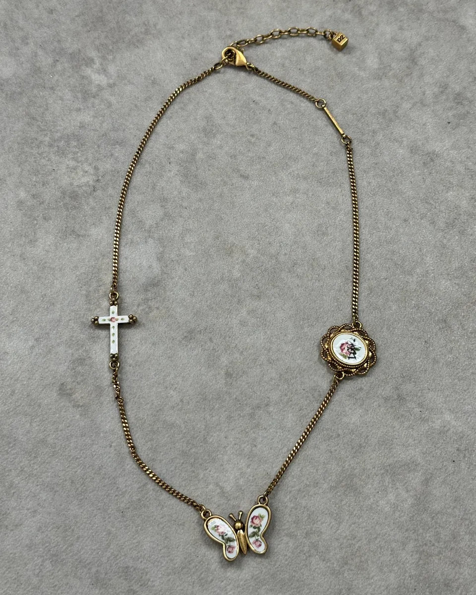 Dsquared2 Gold Metal Multi-Charm Cross Necklace BrPkqqg 0