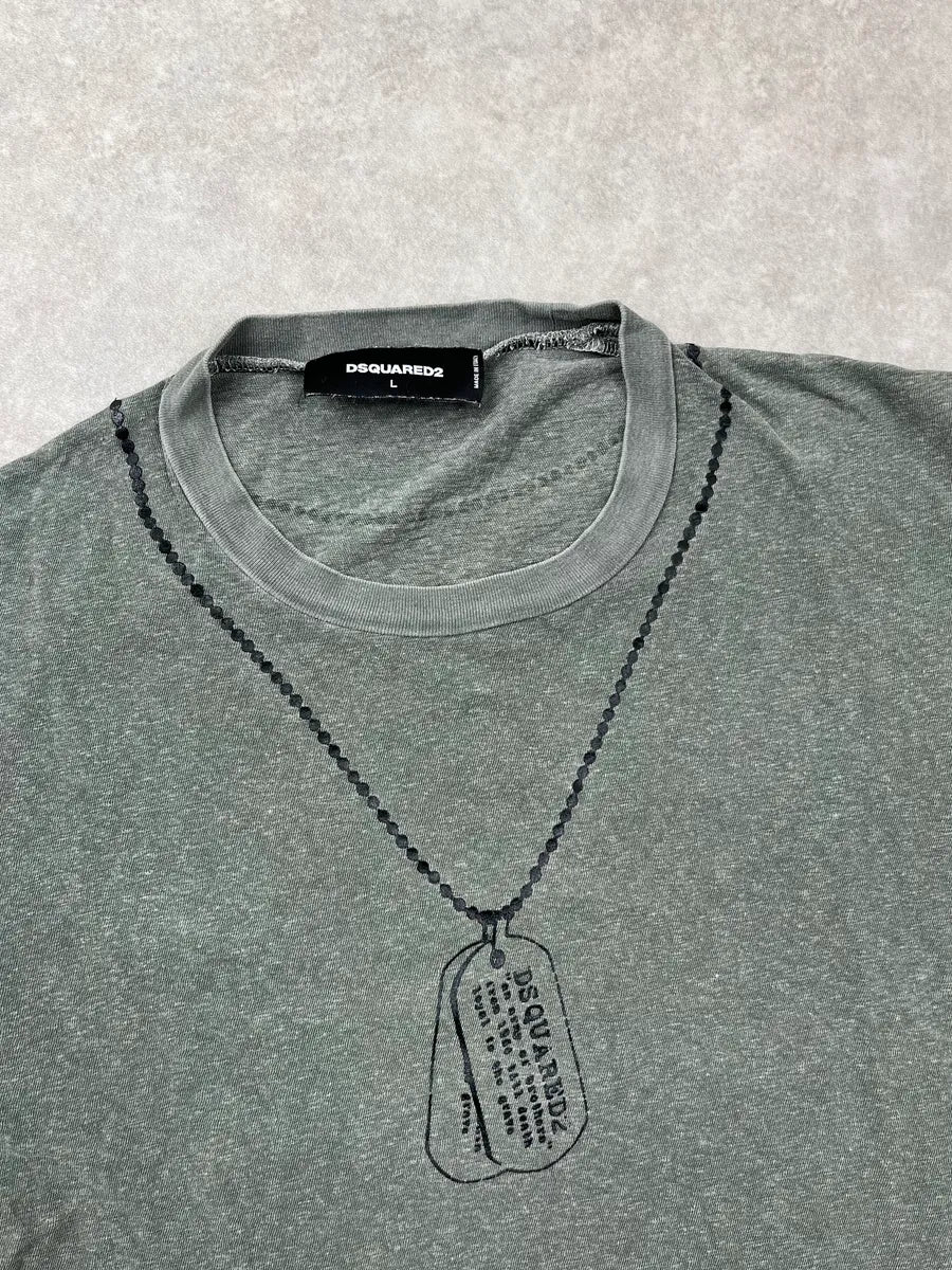 Dsquared2 Light Khaki Trompe LOeil Dog Tag Print T-Shirt fqaixeu 3