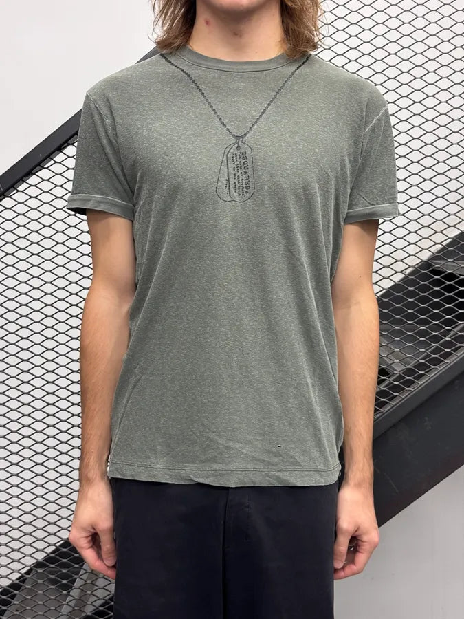 Dsquared2 Light Khaki Trompe LOeil Dog Tag Print T-Shirt fqaixeu 0
