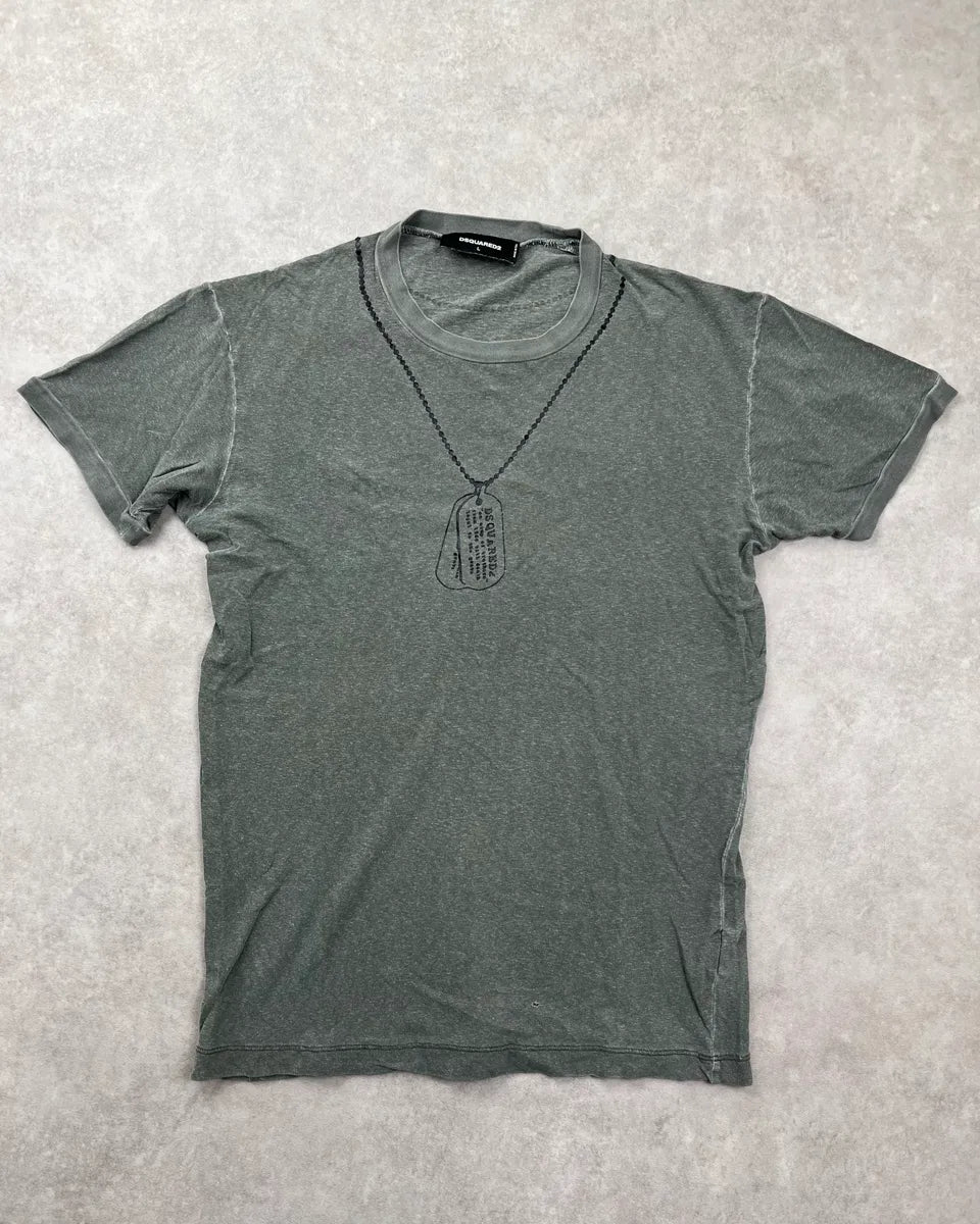 Dsquared2 Light Khaki Trompe LOeil Dog Tag Print T-Shirt fqaixeu 2