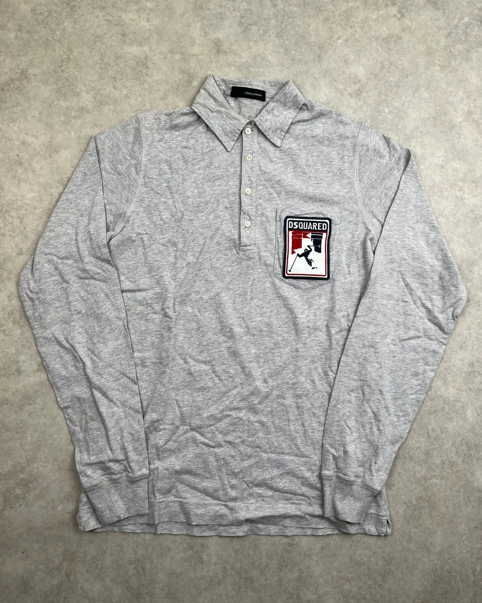 AW2008 Dsquared2 Grey Logo Ski Patch Longsleeve Polo thrQuou 2