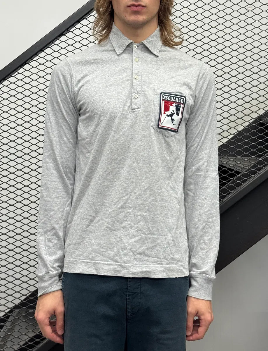 AW2008 Dsquared2 Grey Logo Ski Patch Longsleeve Polo thrQuou 0
