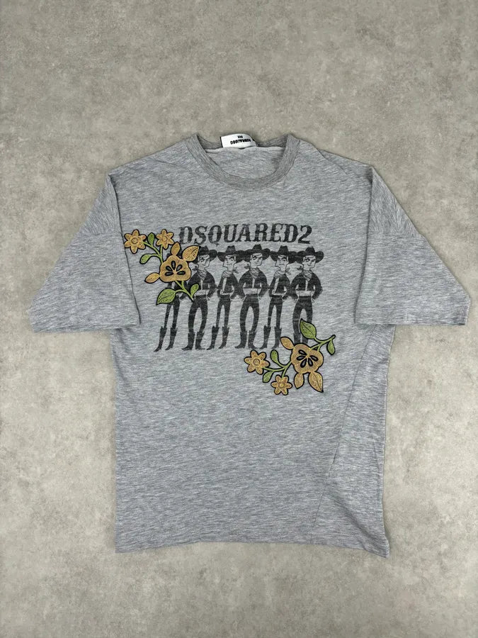 AW2018 Dsquared2 Grey Cowboys Floral Embroidered T-Shirt Evhelpa 0