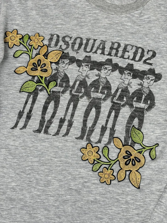 AW2018 Dsquared2 Grey Cowboys Floral Embroidered T-Shirt Evhelpa 7