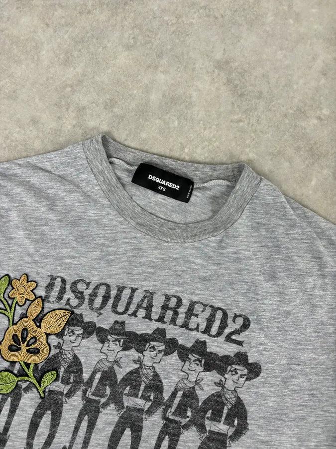 AW2018 Dsquared2 Grey Cowboys Floral Embroidered T-Shirt Evhelpa 4