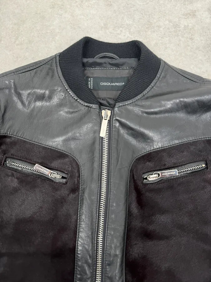 AW2013 Dsquared2 Hybrid Fur Black & Brown Leather Jacket nobgIDo 4