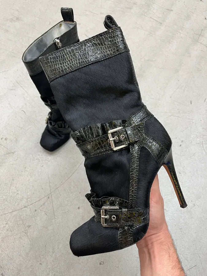 Dsquared2 Hybrid Pony Hair & Crocodile Embossed Leather Black Heels uFnxEre 0