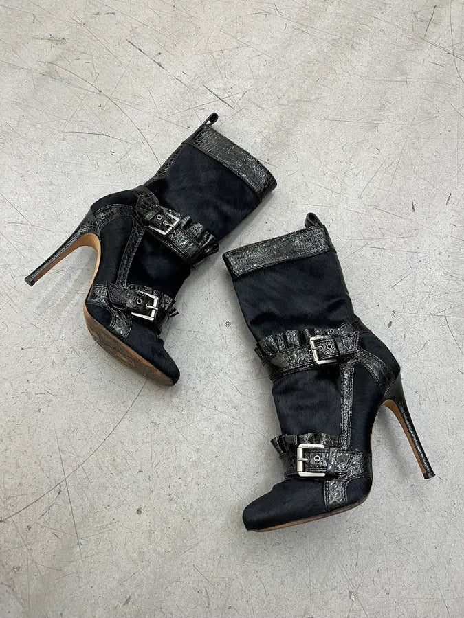 Dsquared2 Hybrid Pony Hair & Crocodile Embossed Leather Black Heels uFnxEre 1