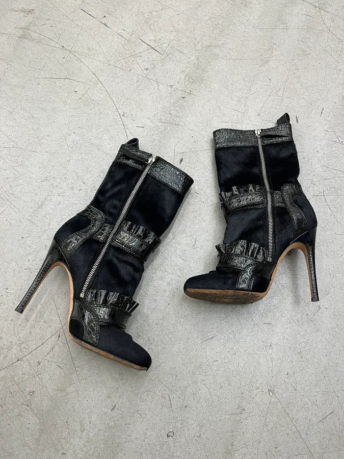 Dsquared2 Hybrid Pony Hair & Crocodile Embossed Leather Black Heels uFnxEre 3