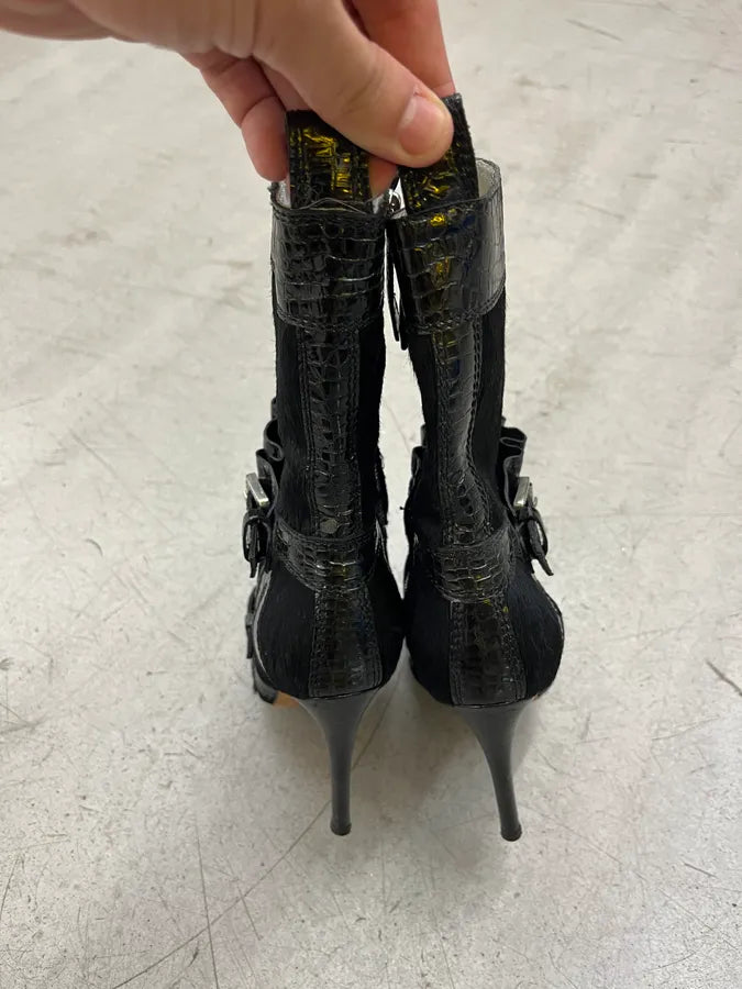 Dsquared2 Hybrid Pony Hair & Crocodile Embossed Leather Black Heels uFnxEre 6
