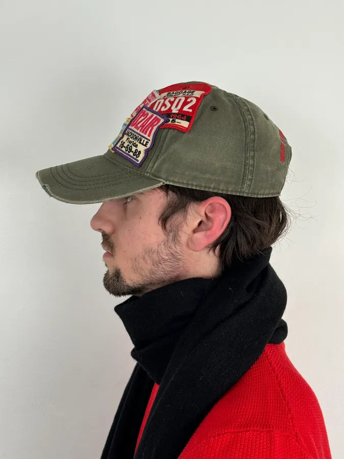 SS2012 Dsquared2 Khaki Cotton Patchwork Baseball Cap  xPrLhMA 2