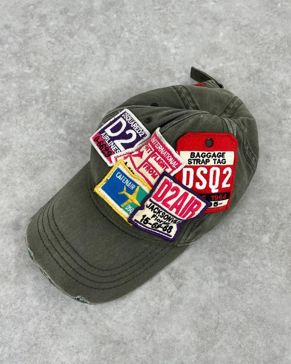 SS2012 Dsquared2 Khaki Cotton Patchwork Baseball Cap  xPrLhMA 0