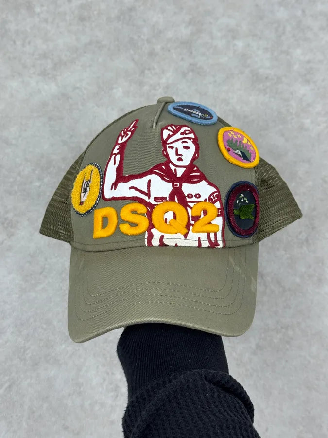Dsquared2 Khaki Green Humanoid Patchwork Cap CnLIrJL 0
