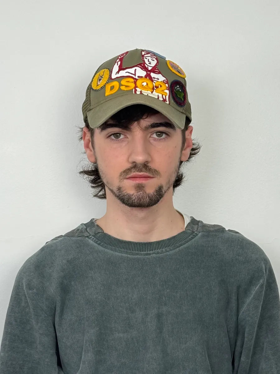 Dsquared2 Khaki Green Humanoid Patchwork Cap CnLIrJL 1