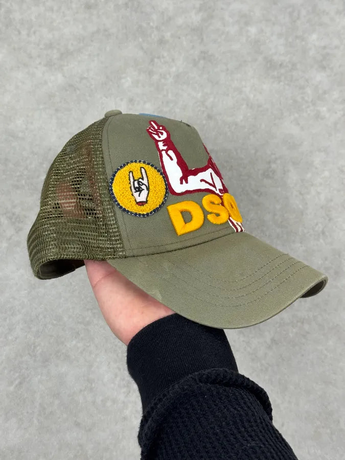 Dsquared2 Khaki Green Humanoid Patchwork Cap CnLIrJL 5