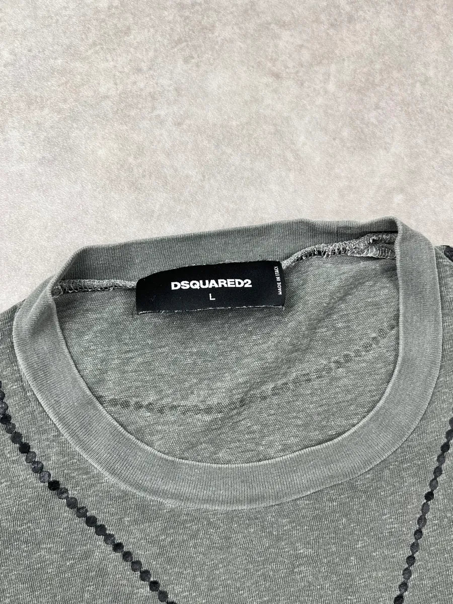 Dsquared2 Light Khaki Trompe LOeil Dog Tag Print T-Shirt fqaixeu 6