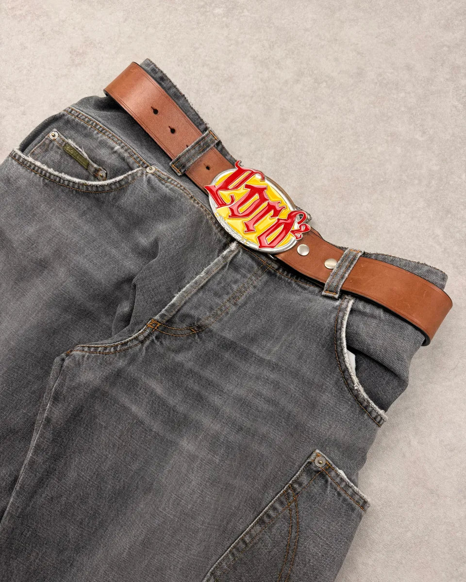 Dsquared2 Lord Brown Leather Yellow Buckle Belt GtyDGkC 4