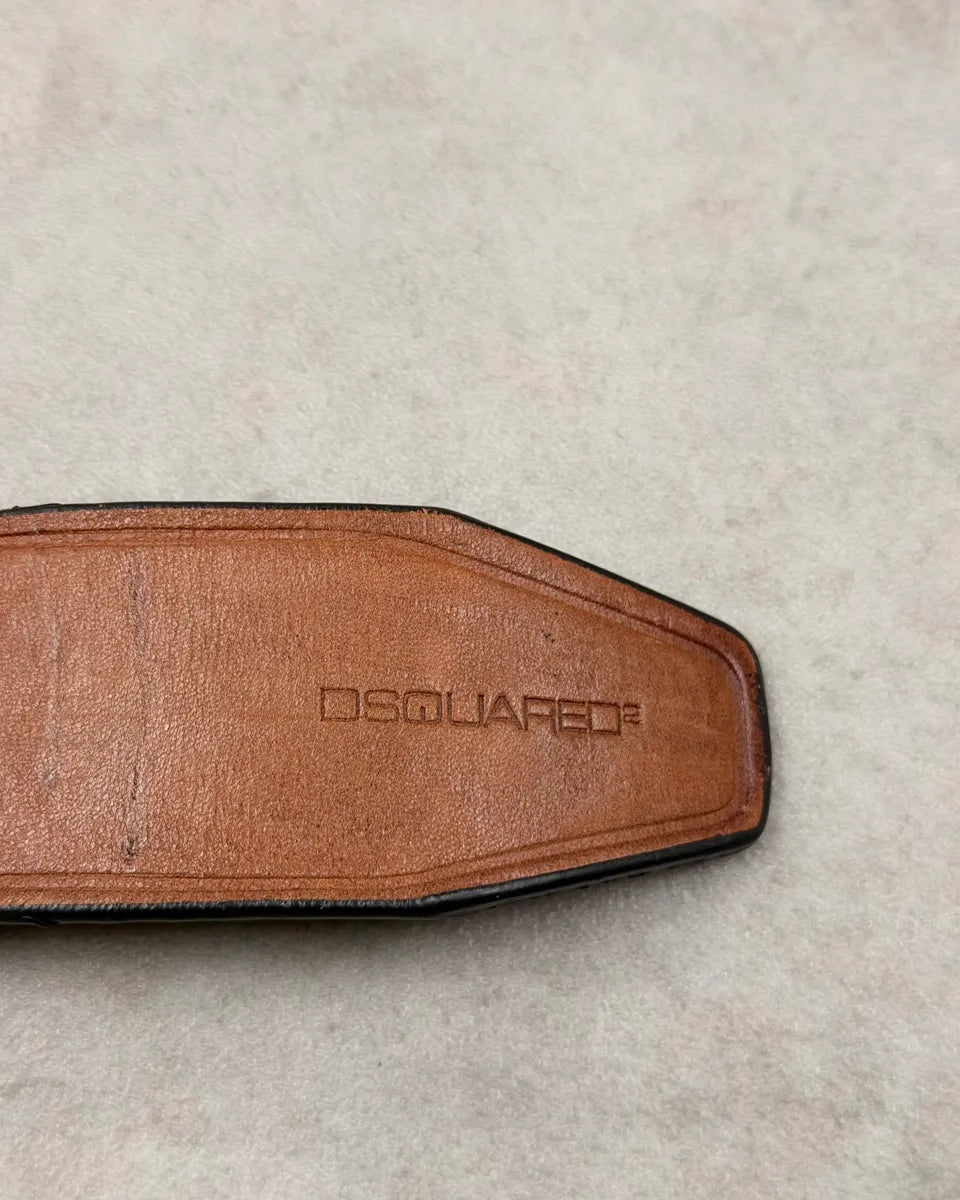 Dsquared2 Lord Brown Leather Yellow Buckle Belt GtyDGkC 5