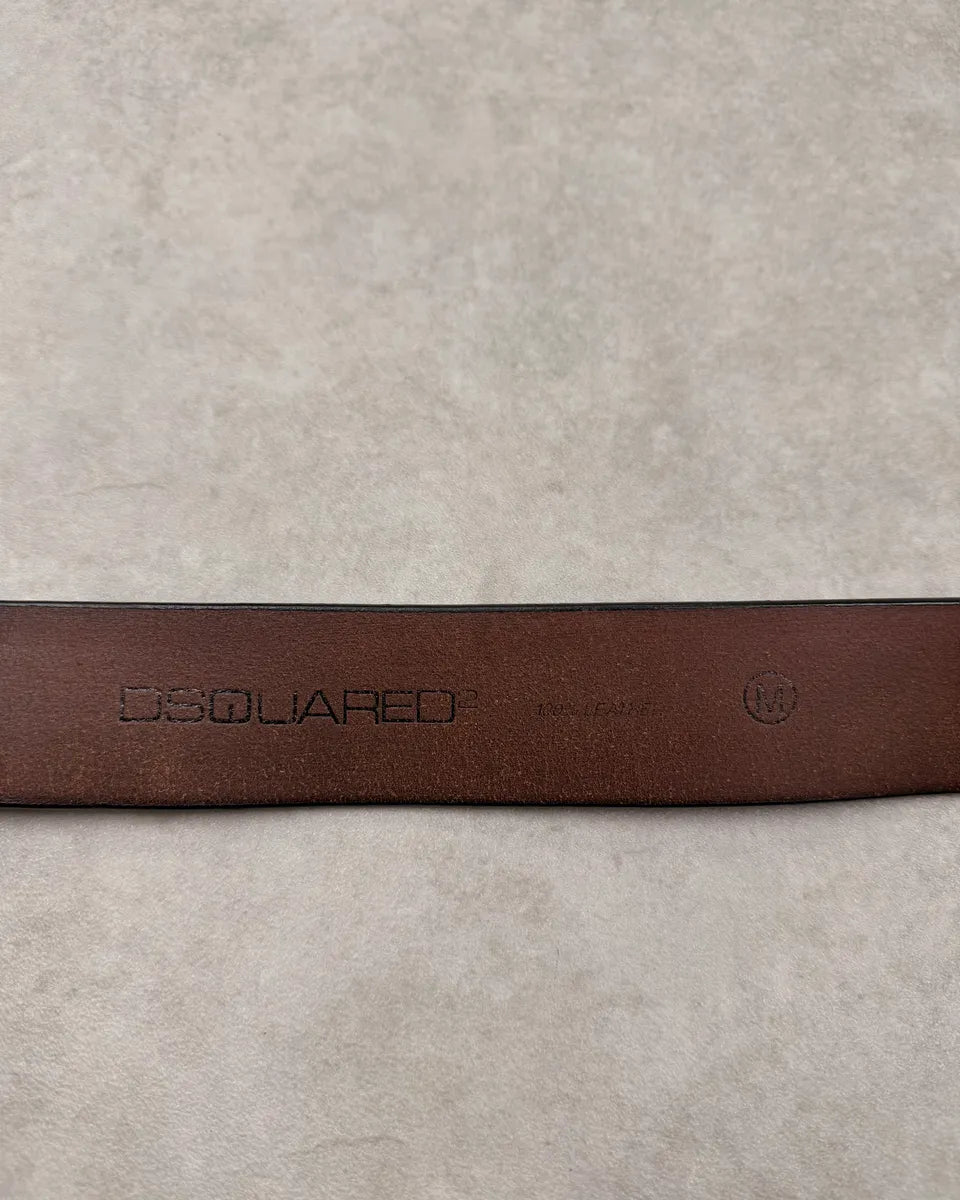 Dsquared2 Lord Brown Leather Yellow Buckle Belt GtyDGkC 6