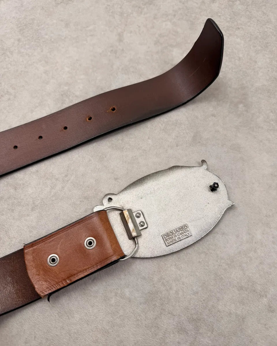 Dsquared2 Lord Brown Leather Yellow Buckle Belt GtyDGkC 7