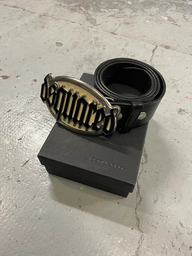 Dsquared2 Metal Logo Gothic Buckle Black Leather Belt  hJEsfow 2