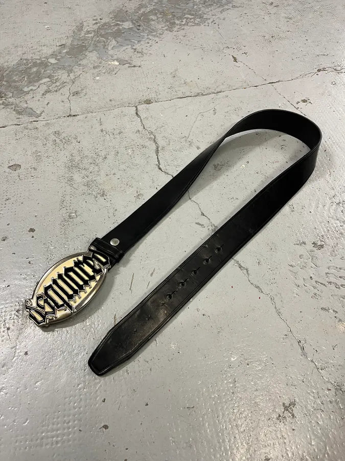 AW2005 Dsquared2 Metal Logo Gothic Buckle Black Leather Belt  hJEsfow 4