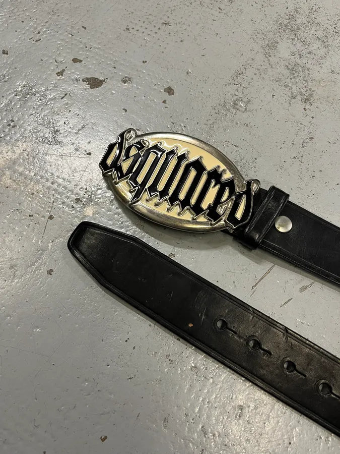 AW2005 Dsquared2 Metal Logo Gothic Buckle Black Leather Belt  hJEsfow 5