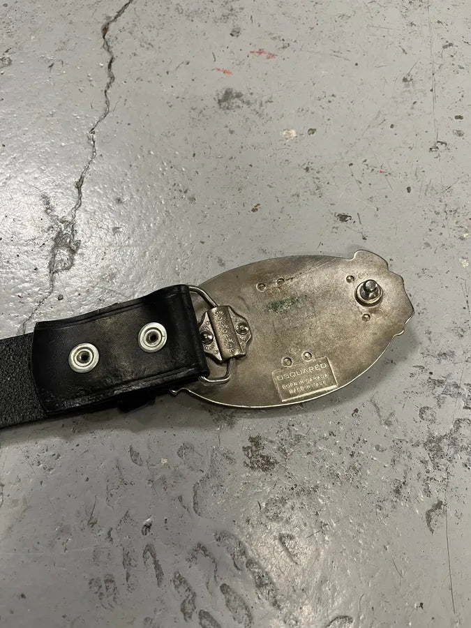 Dsquared2 Metal Logo Gothic Buckle Black Leather Belt  hJEsfow 8